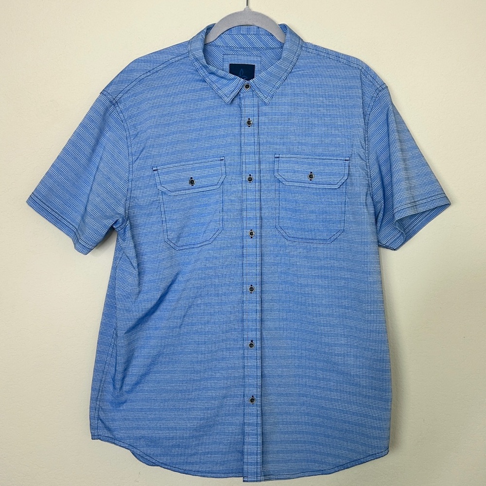 Prana Nylon Button Up Fishing Hiking Men's Size L Blue Shirt Lightweight